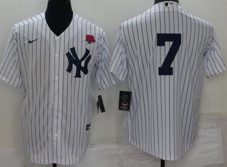 Men's New York Yankees #7 Mickey Mantle White Red Rose Cool Base Jersey