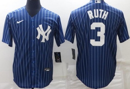 Men's New York Yankees #3 Babe Ruth Blue Stripes Cool Base Jersey