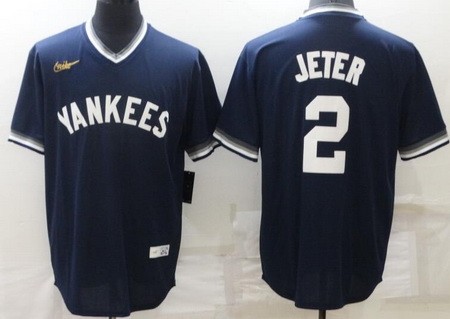 Men's New York Yankees #2 Derek Jeter Navy Cooperstown Collection Jersey