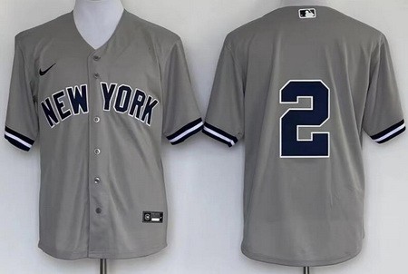 Men's New York Yankees #2 Derek Jeter Gray Cool Base Jersey