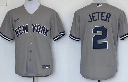 Men's New York Yankees #2 Derek Jeter Gray Player Name Cool Base Jersey