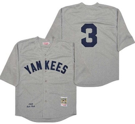 Men's New York Yankees #3 Babe Ruth Gray 1929 Throwback Jersey