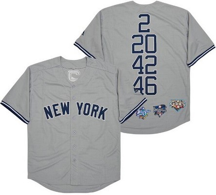 Men's New York Yankees #2 Derek Jeter #20 Jorge Posada #42 Mariano Rivera #46 Andy Pettite Gray Five World Series Champions Throwback Jersey