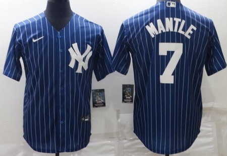 Men's New York Yankees #7 Mickey Mantle Blue Stripes Cool Base Jersey