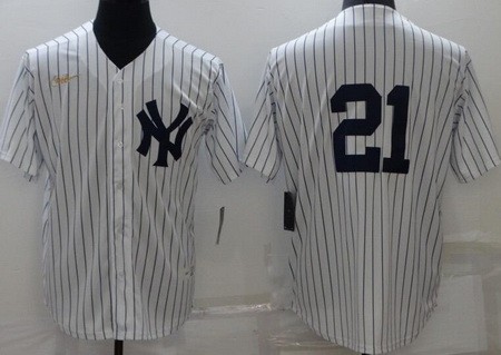 Men's New York Yankees #21 Paul O'Neill White Cooperstown Collection Jersey