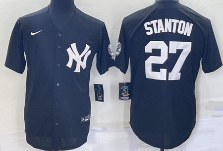 Men's New York Yankees #27 Mike Stanton Black Throwback Logo Cool Base Jersey
