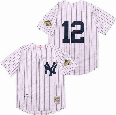 Men's New York Yankees #12 Wade Boggs White 1996 Throwback Jersey