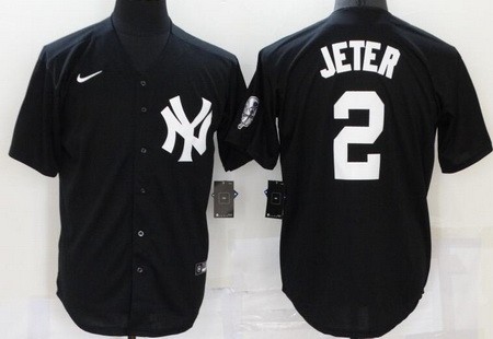 Men's New York Yankees #2 Derek Jeter Black Throwback Logo Cool Base Jersey