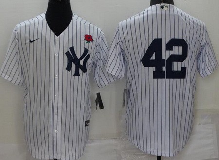 Men's New York Yankees #42 Mariano Rivera White Red Rose Cool base Jersey