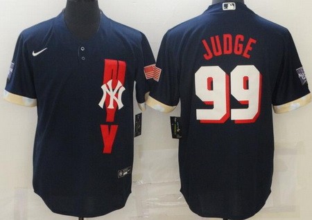 Men's New York Yankees #99 Aaron Judge Navy 2021 All Star Cool Base Jersey