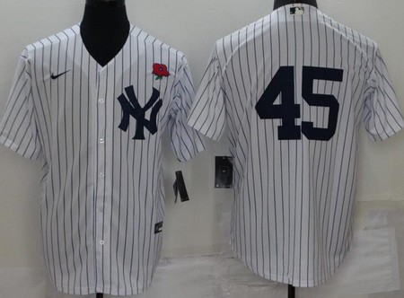 Men's New York Yankees #45 Gerrit Cole White Red Rose Cool Base Jersey