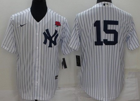 Men's New York Yankees #15 Thurman Munson White Red Rose Cool Base Jersey