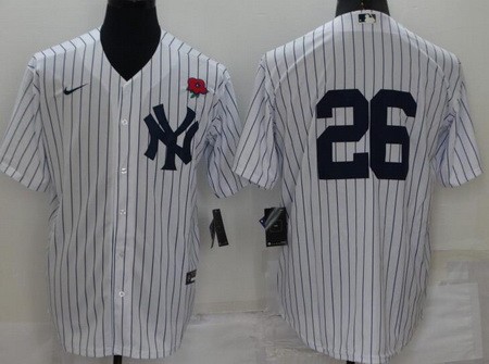 Men's New York Yankees #26 DJ LeMahieu White Red Rose Cool Base Jersey