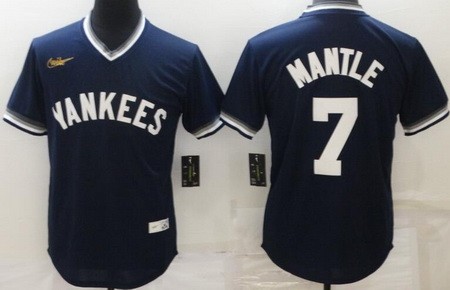 Men's New York Yankees #7 Mickey Mantle Navy Cooperstown Collection Jersey