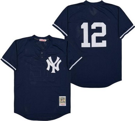Men's New York Yankees #12 Wade Boggs Navy Mesh Throwback Jersey