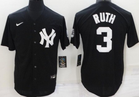 Men's New York Yankees #3 Babe Ruth Black Player Name Cool Base Jersey