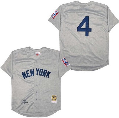 Men's New York Yankees #4 Lou Gehrig Gray 1939 Throwback Jersey