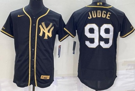 Men's New York Yankees #99 Aaron Judge Black Gold Authentic Jersey