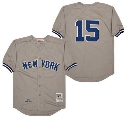 Men's New York Yankees #15 Thurman Munson Gray 1973 Throwback Jersey