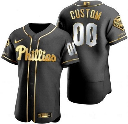 Men's  Women Youth Philadelphia Phillies Customized Black Gold Authentic Jersey