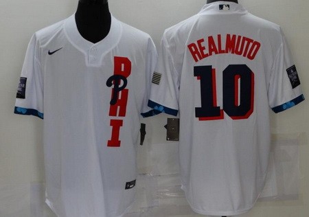 Men's Philadelphia Phillies #10 JT Realmuto White 2021 All Star Cool Base Jersey