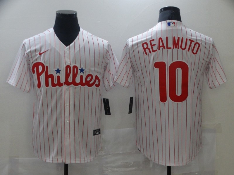 Men's Philadelphia  Phillies 10 J.T. Realmuto White Nike Cool Base Jersey