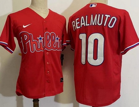 Men's Philadelphia Phillies #10 J.T. Realmuto Red Cool Base Jersey