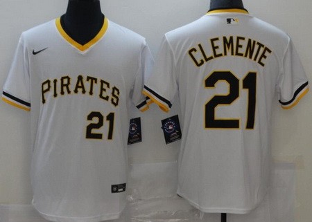 Men's Pittsburgh Pirates #21 Roberto Clemente White Throwback Cool Base Jersey