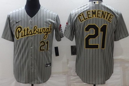 Men's Pittsburgh Pirates #21 Roberto Clemente Gray Throwback Cool Base Jersey