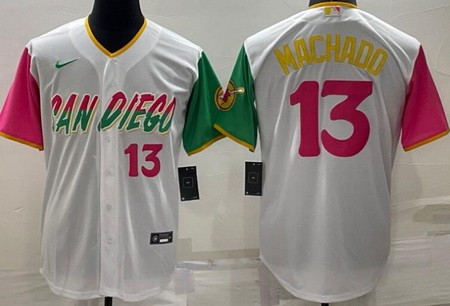 Men's San Diego Padres #13 Manny Machado White Player Number 2022 City Connect Cool Base Jersey