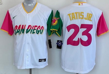 Men's San Diego Padres #23 Fernando Tatis Jr White 2022 City Connect Cool Base Jersey