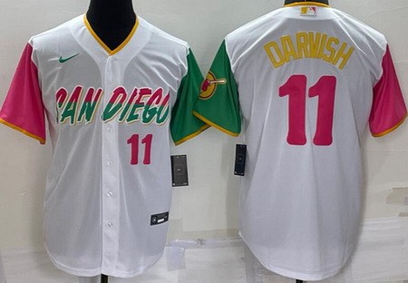 Men's San Diego Padres #11 Yu Darvish White Player Number 2022 City Connect Cool Base Jersey