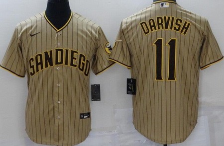 Men's San Diego Padres #11 Yu Darvish Khaki Team Logo Cool Base Jersey