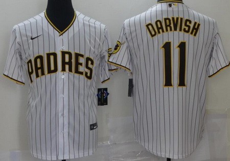 Men's San Diego Padres #11 Yu Darvish White Team Logo Cool Base Jersey