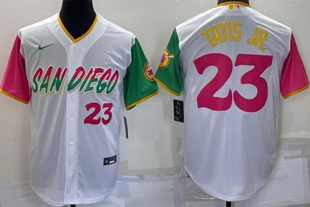 Men's San Diego Padres #23 Fernando Tatis Jr White Player Number 2022 City Connect Cool Base Jersey