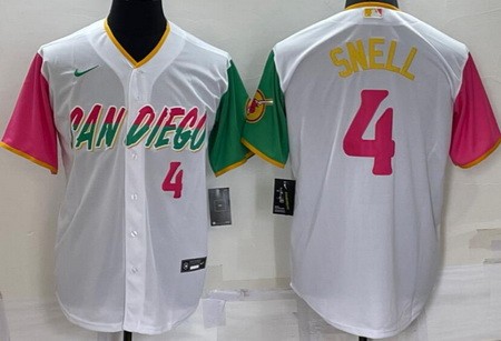 Men's San Diego Padres #4 Blake Snell White Player Number 2022 City Connect Cool Base Jersey