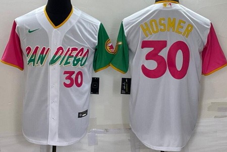 Men's San Diego Padres #30 Eric Hosmer White Player Number 2022 City Connect Cool Base Jersey