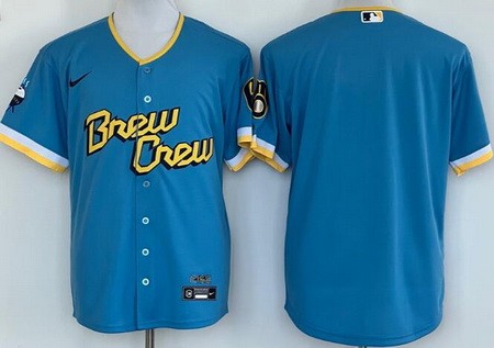 Men's Milwaukee Brewers Blank Powder Blue 2022 City Connect Cool Base Jersey