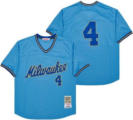 Men's Milwaukee Brewers #4 Paul Molitor Light Blue 1982 Throwback Jersey