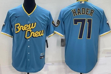 Men's Milwaukee Brewers #71 Josh Hader Powder Blue 2022 City Connect Cool Base Jersey
