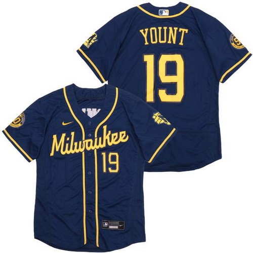 Men's Milwaukee Brewers #19 Robin Yount Navy Alternate 2020 FlexBase Jersey