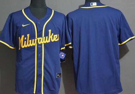 Men's Milwaukee Brewers Blank Navy Alternate Cool Base Jersey