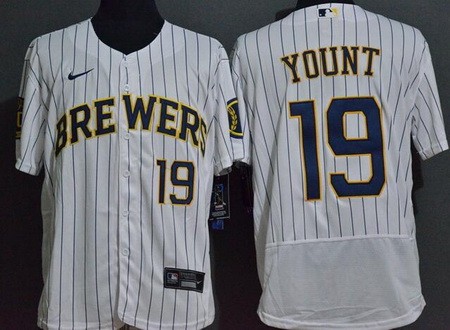 Men's Milwaukee Brewers #19 Robin Yount White FlexBase Jersey