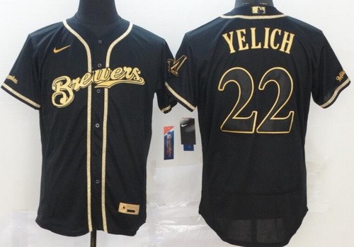 Men's Milwaukee Brewers #22 Christian Yelich Black Gold 2020 FlexBase Jersey