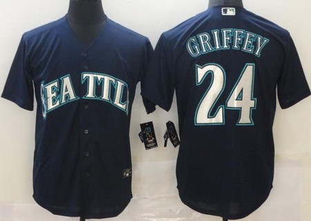 Men's Seattle Mariners #24 Ken Griffey Navy Cool Base Jersey
