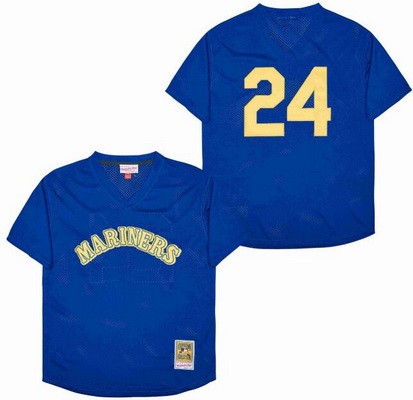 Men's Seattle Mariners #24 Ken Griffey Royal Blue Mesh Throwback Jersey