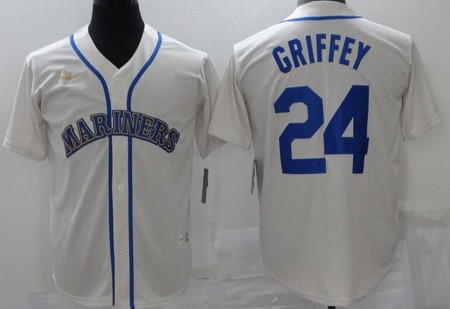 Men's Seattle Mariners #24 Ken Griffey Cream Cooperstown Cool Base Jersey