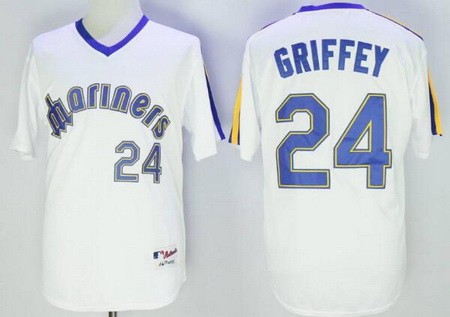 Men's Seattle Mariners #24 Ken Griffey White 1979 Turn Back The Clock Jersey