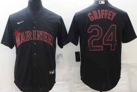Men's Seattle Mariners #24 Ken Griffey Black Shadow Cool Base Jersey