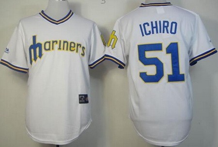 Men's Seattle Mariners #51 Ichiro Suzuki White Throwback Jersey